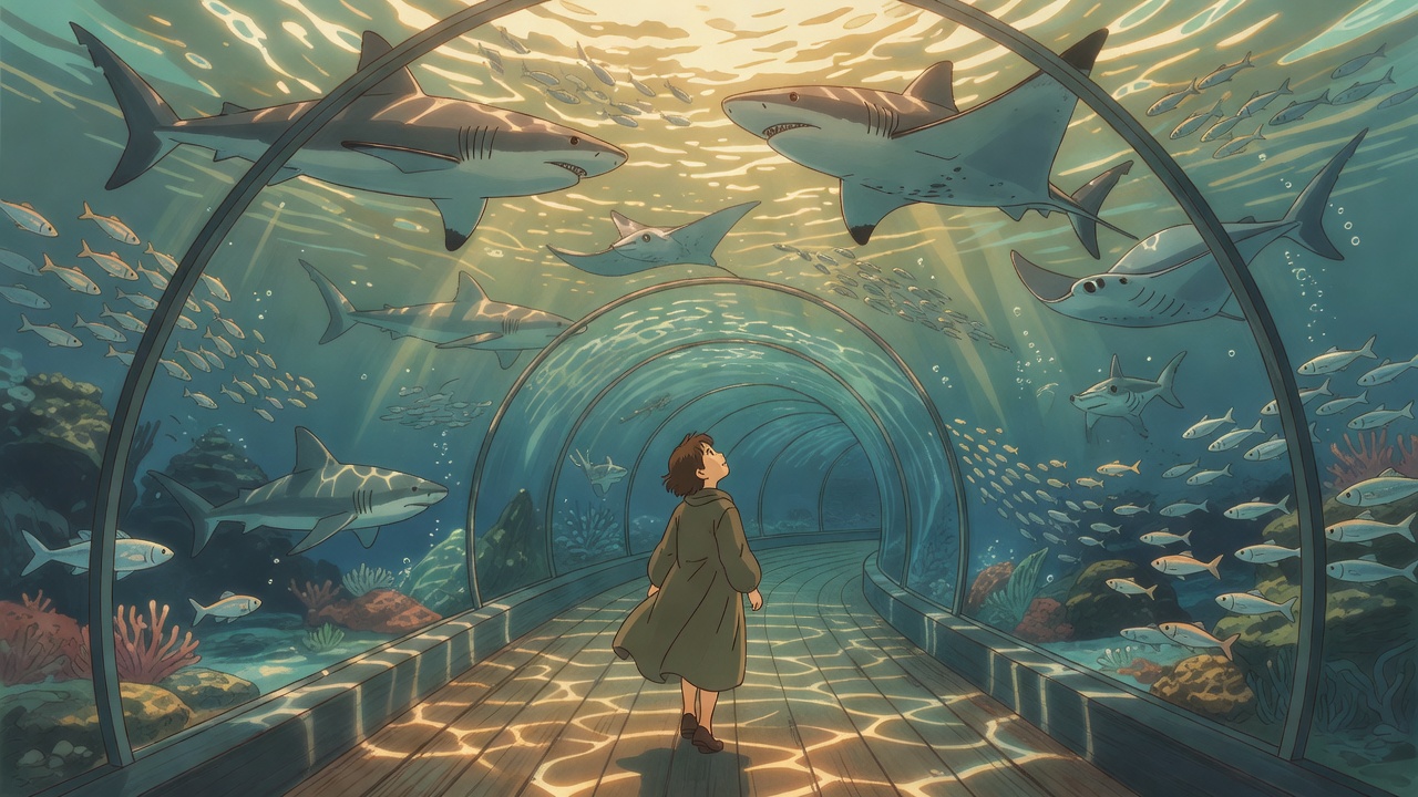Underwater tunnels โ sharks swimming overhead
